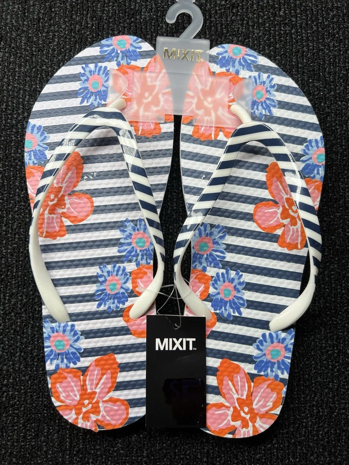 Sandalias de verano Mix It para mujer nuevas chanclas a rayas colores florales talla 7-8 Foto 3 de 4