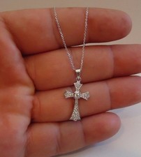 925 STERLING SILVER DANGLING CROSS NECKLACE PENDANT W/ .75 LAB DIAMONDS / 18''