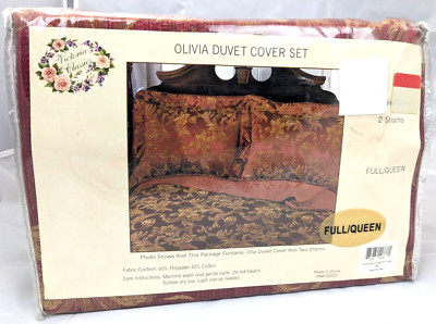 Full/Queen Victoria Classics Red/Gold Olivia Bedspread Duvet Cover & 2 Shams Set