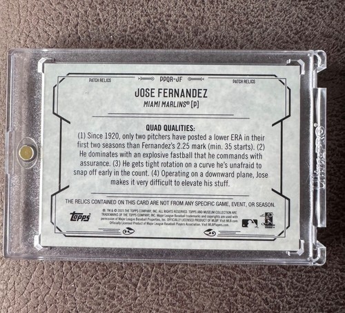 2015 Topps Museum Collection Jose Fernandez Quad Jersey Relic PPQR-JF - Picture 2 of 3