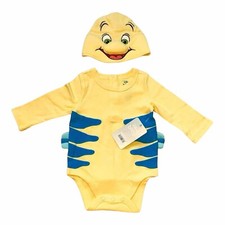 NWT Disney Store Little Mermaid Yellow Fish Flounder Bodysuit Costume Baby 6-9 m