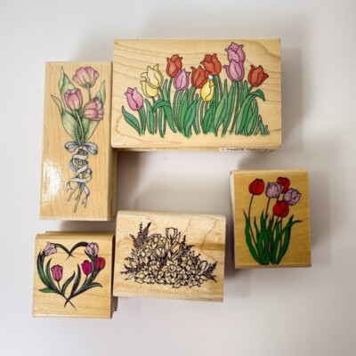 5 Rubber Stamps~Tulip Garden~Bouquet~Flower~Bloom~Spring Plants~Mixed Brands