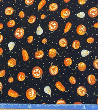 RK 100 Cotton Trick or Treat AUND-21792-182 Black Pumpkins per 1/2 Yard
