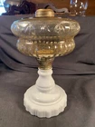Victorian Composition Oil Lamp with AMBER Font Milk Glass Foot c1880s (as found)