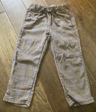 H M boy's 4T Straight Cut Joggers dressy pants in beige blue plaid - drawstring