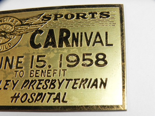 HTF Vintage 1958 Sports CARnival Car Show Valley Presbyterian Dash Emblem Badge - Picture 4 of 7