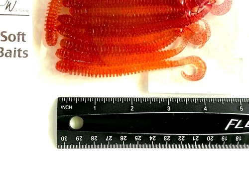 2 PAQUETES Jed Welsh 4" Acanalado Cola Rizada Gusano Rojo Naranja Renegado Rojo Brillo 10ct - Imagen 9 de 11