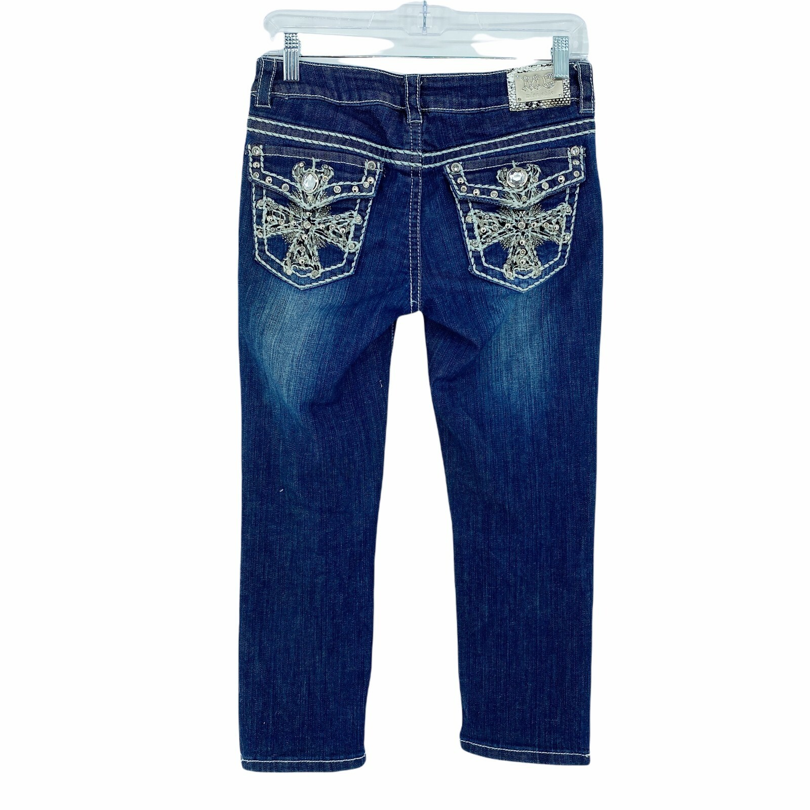 Miss Chic Women's Capri Jeans 3 Stretch Denim Rhinestones Low-rise Casual  Comfor | eBay