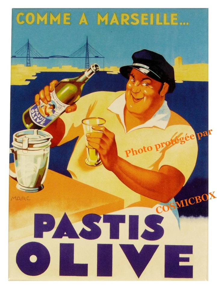Magnet PASTIS OLIVE aimant publicité ancienne Editions CLOUET pub métal plaque