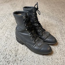 Justin Women's Western Kiltie Roper Boots Gray Leather Lace Up Size 5.5 B L502