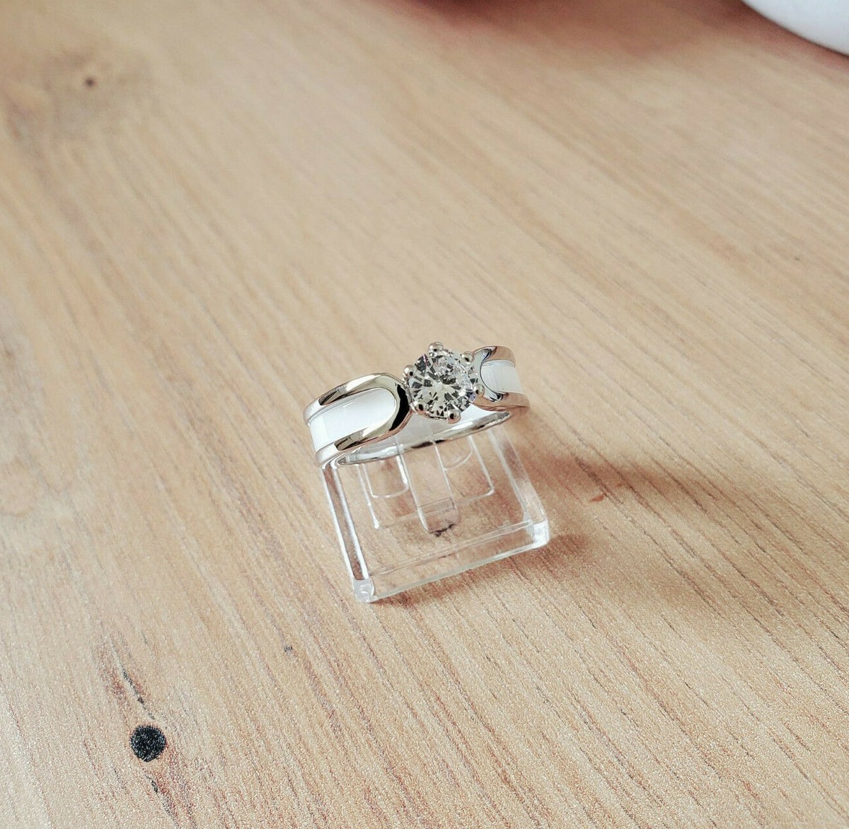 Bague Anneau Céramique Et Acier Inoxydable Noir Avec Zircon - Taille 59 (US 9) - Neuf Avec étiquettes