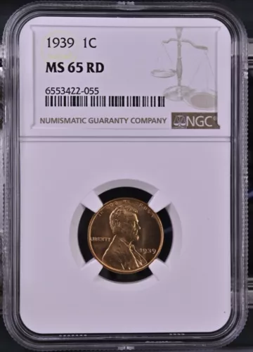 1939 1C RD Lincoln Wheat One Cent NGC MS65RD   6553422-055