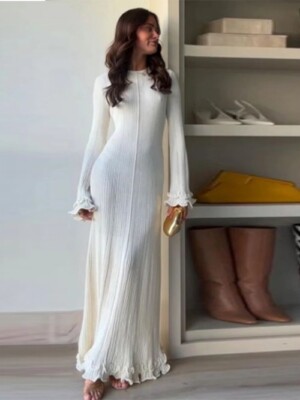 slim fit dress slacks 3/4 Sleeve Flare Knit Dress Xs