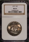 1957 Franklin Half Dollar NGC MS65 Toner Silver US Old Type Coin Crusty Color