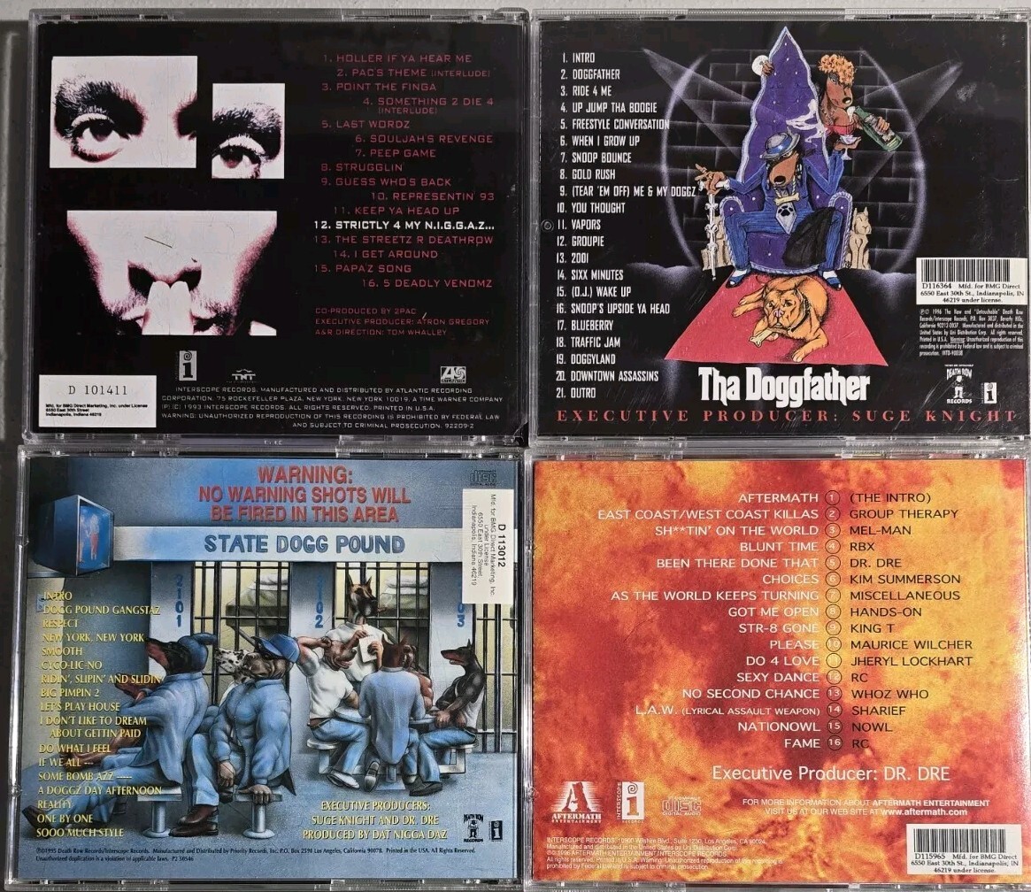 1990's Collection Of 4 Westcoast Rap CD Albums, 2Pac, Snoop Dogg