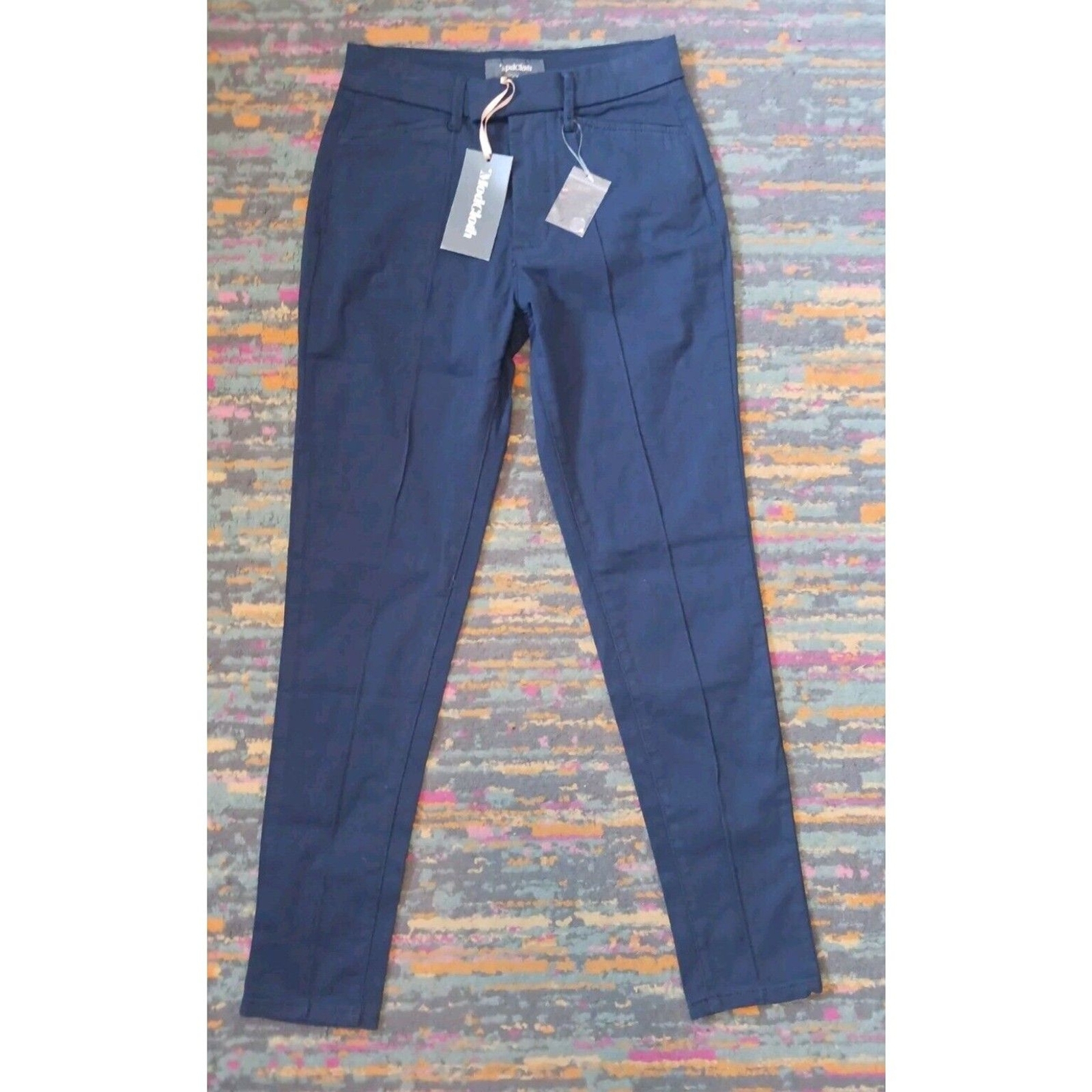 Modcloth Womens Pants Size 4 Navy Blue Pleated Stretch New Preppy Office