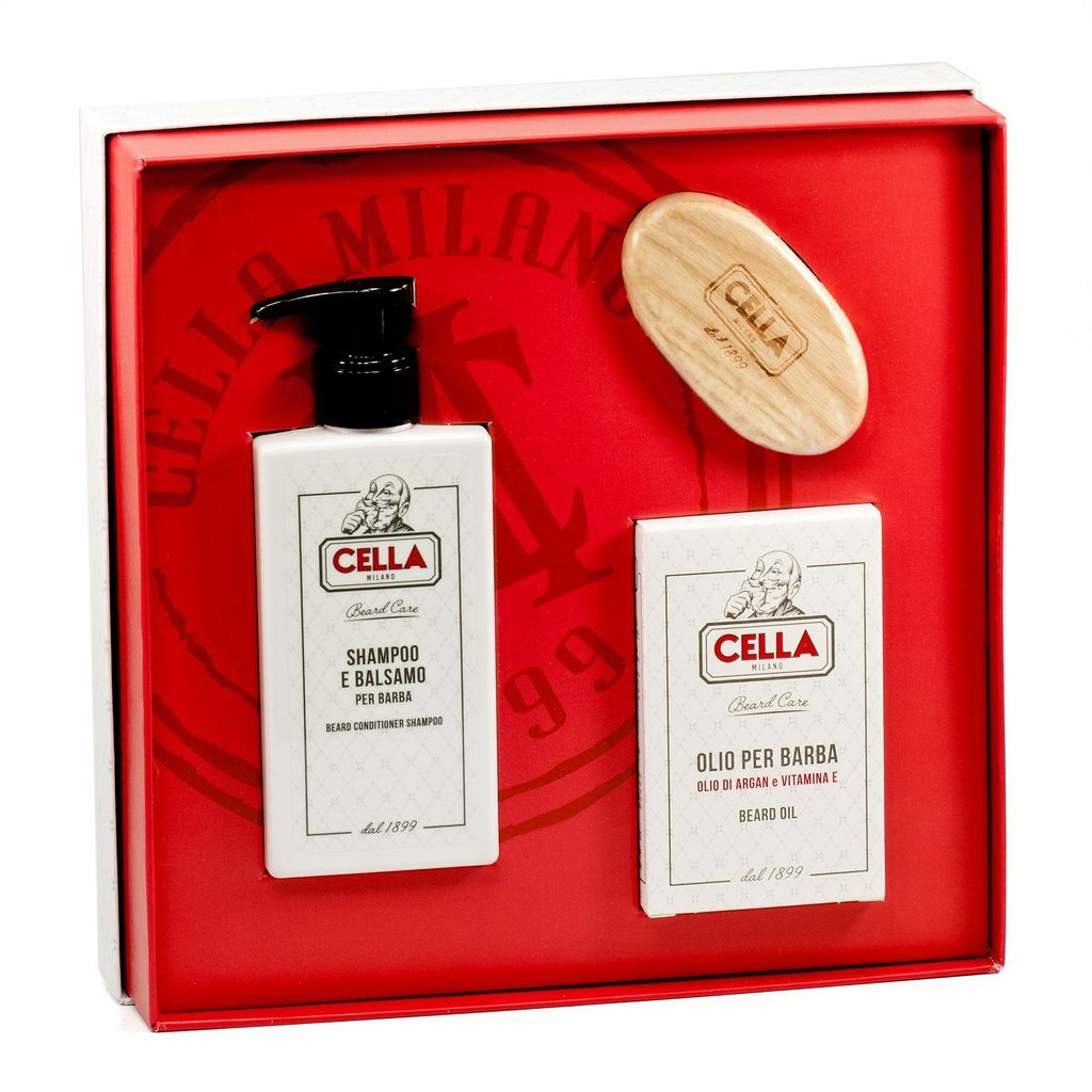 CELLA Beard Care Gift Set | Three Piece Box | Shampoo, Beard Oil and Beard Comb