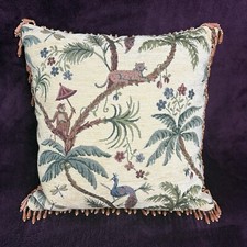 Tapestry Tropical Island Jungle Palm Tree Monkey Peacock Dragonfly Beaded Pillow