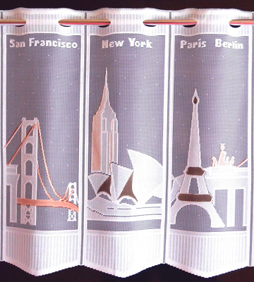   Skyline Scheibengardine 1 Stück von 43,5 cm (3 Motive) Bistrogardine Eifelturm
