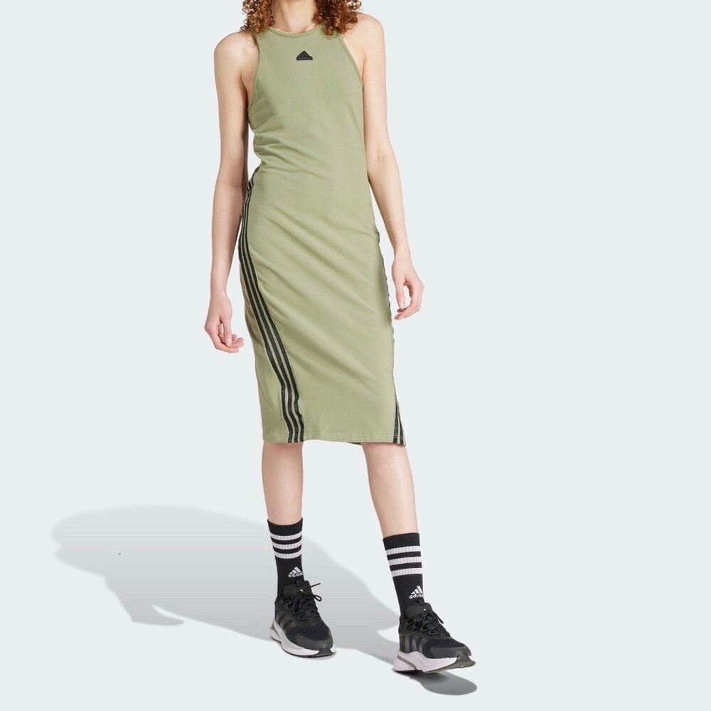 【Adidas】★24SS★W Future Icons 3S Dress 2Color Adidas Future Icons 3-Stripes Dress, Midi, Green/Black, New