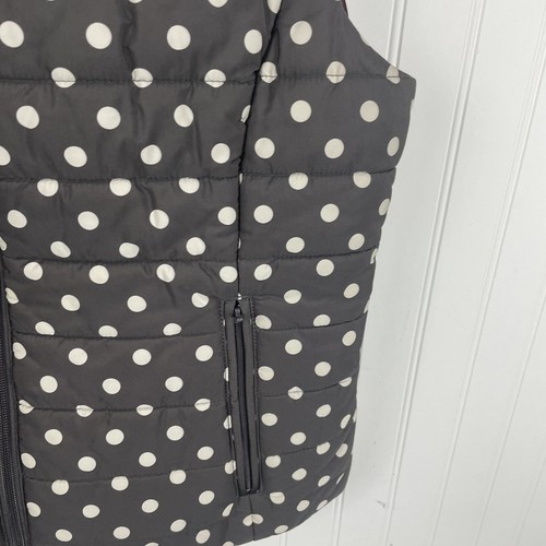 Loft Womens Charcoal Gray Polka Dot Quilted Puffer Full Zip Vest Size Medium - Picture 4 of 11