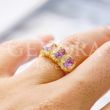 Amethyst Gemstone Ring, 92.5 Sterling Silver, Gold Plated, Has a Slight Natural