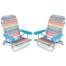 GYMAX 2 Pack Beach Chair for Adults Foldable 5 Position Reclining Picnic Chair