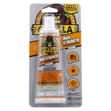 Gorilla Max Strength Construction Adhesive, Clear Glue, 2.5 Ounce Squeeze 1 pack