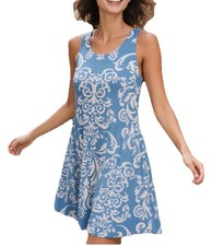 Blue Paisley print.Summer Dress women's sleeveless