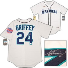 Mariners Ken Griffey Jr. Auto White Nike Cooperstown Jersey HOF Patch Size M BAS