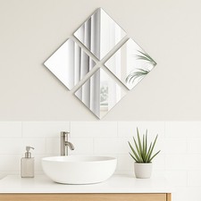 Decorative Mirrors Wall Self Adhesive Back Tile Glass Shaped Mirrors - Set of 4