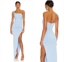 Nookie Aria One Shoulder Asymmetrical Gown Maxi Ruched in Blue M New with Tags!
