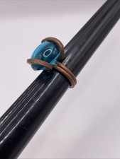 Handmade COPPER Wire Wrapped RING with Glass BLUE Stone Size: 6.5