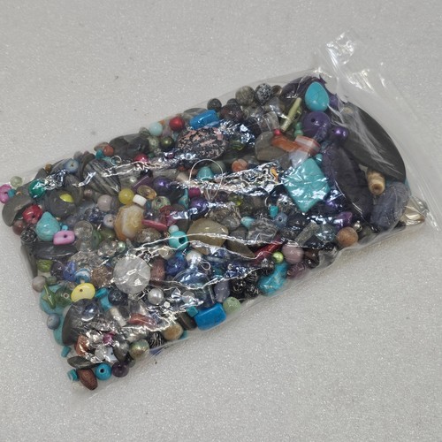 Mixed bead lot container 14.6oz Blues seed, wood, glass beads, findings etc