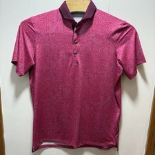 Greyson Den of Thieves Golf Stretch Polo Shirt Mens Size Large Pink Floral Logo
