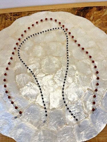 Handmade Beaded Eyeglass Lanyard Two (2) Black/Clear & Faux Pearl/ Red