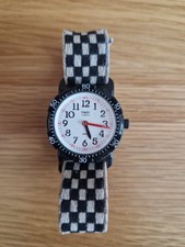Vintage Timex Military Style Quartz Watch 1980's Check Chequered Strap 23cm 28mm