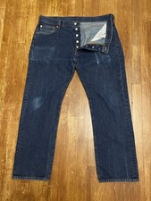 VTG Y2K Levi Strauss  Co 501 Button Fly Dark Wash Distressed Denim Jean 36x29
