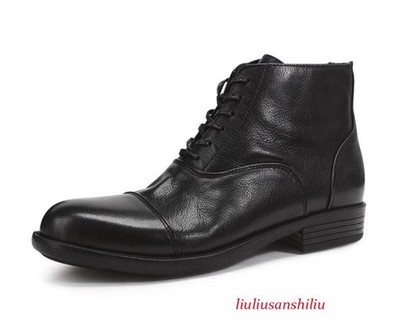 Casual Men Round Toe Lace Up Real LEATHER Ankle Boots Winter Men Thick Sole Shoe