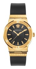Versace Watch Greca Logo Black Leather Swiss Quartz 38mm Gold Steel WR