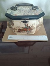 Vintage Anton Pieck Wooden Decopage Octagon Box Purse With Brass Handle