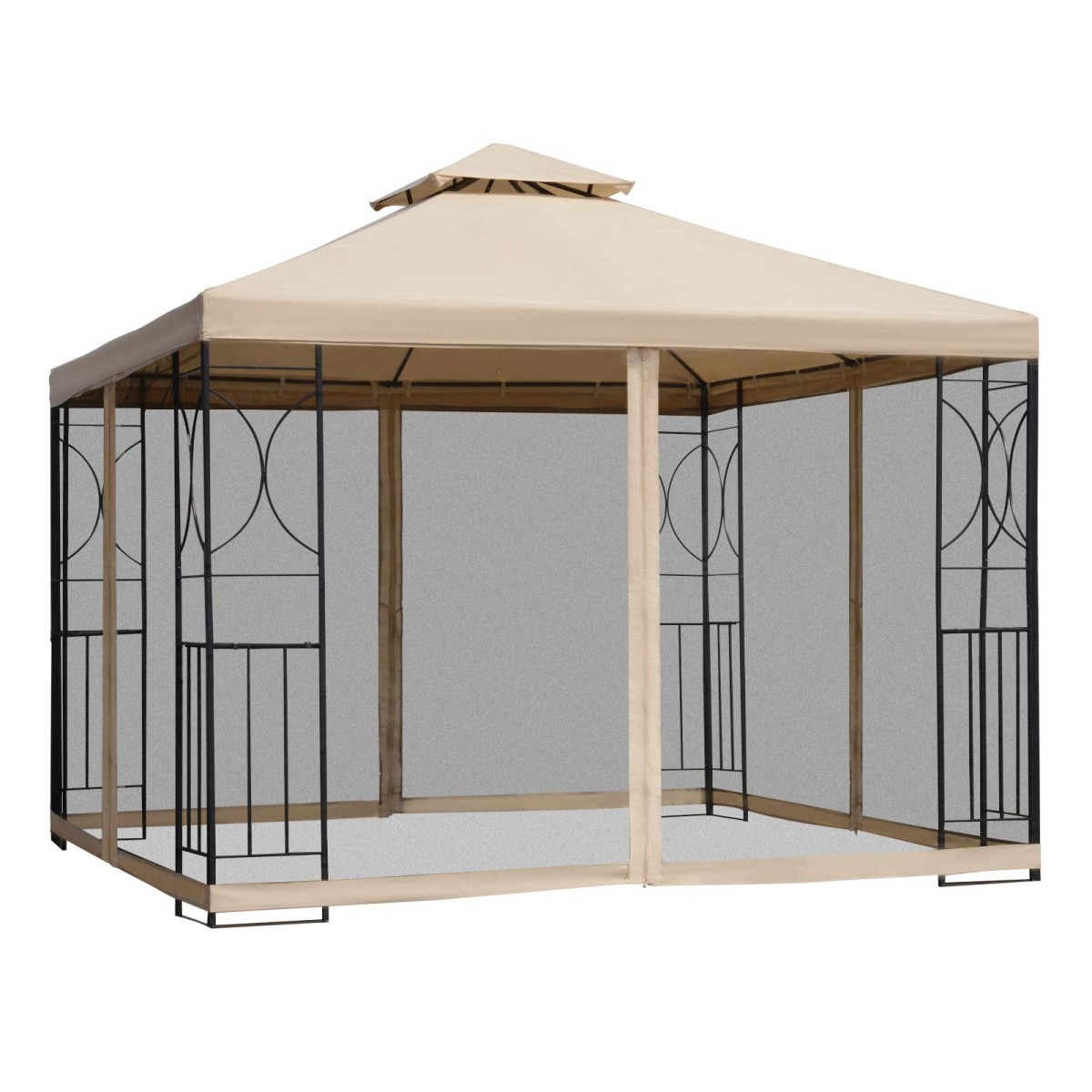 Outsunny 3x3m Outdoor Gazebo Tent with Netting 2-tier Roof