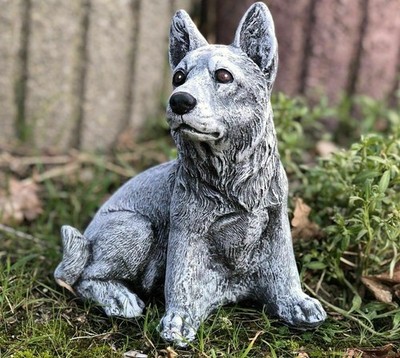 Frostfeste Steinfigur Schäferhund klein Gartenfigur Hund Steinguss