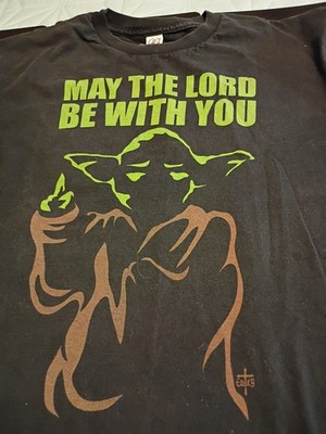 Men's Y2K Star Wars May The Lord Be With You Graphic T-Shirt Black M