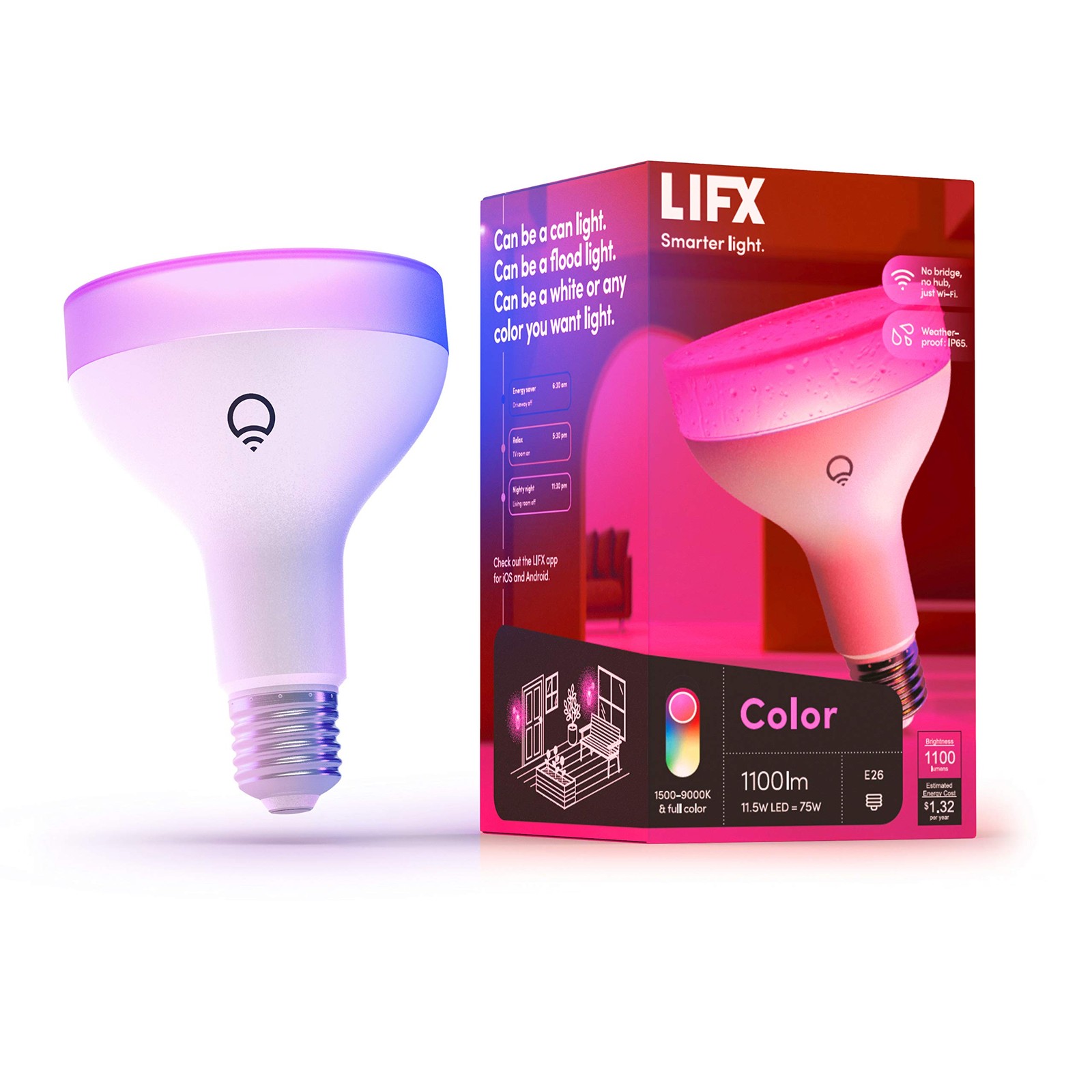 Color, 1100 lumens BR30 E26, Wi-Fi Smart LED Light Bulb, Billions of Colors A...