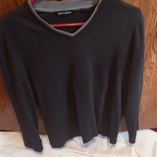 Pierre Cardin Men's V-Neck Pullover Sweater Knit Logo Accent Black Gray M