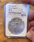 2021 S$1 Silver American Eagle Graded by NGC as MS69 Heraldic Eagle T-1