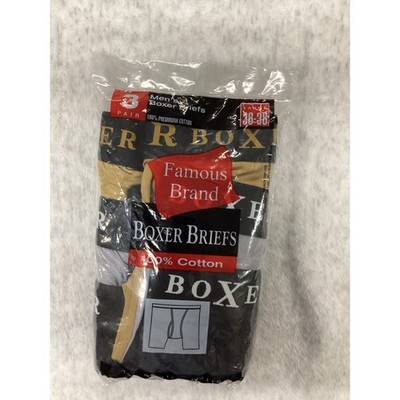 Famous Brand Mens Boxer Briefs 3 Pack 100% Cotton Black Tan Grey Large 36-38 NEW