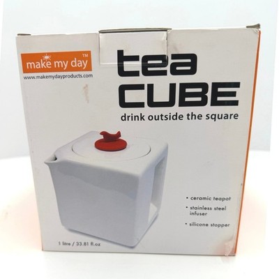 White Art Deco Style Ceramic Cube Tea Pot Red Bird From Make My Day 5''x5''x5''