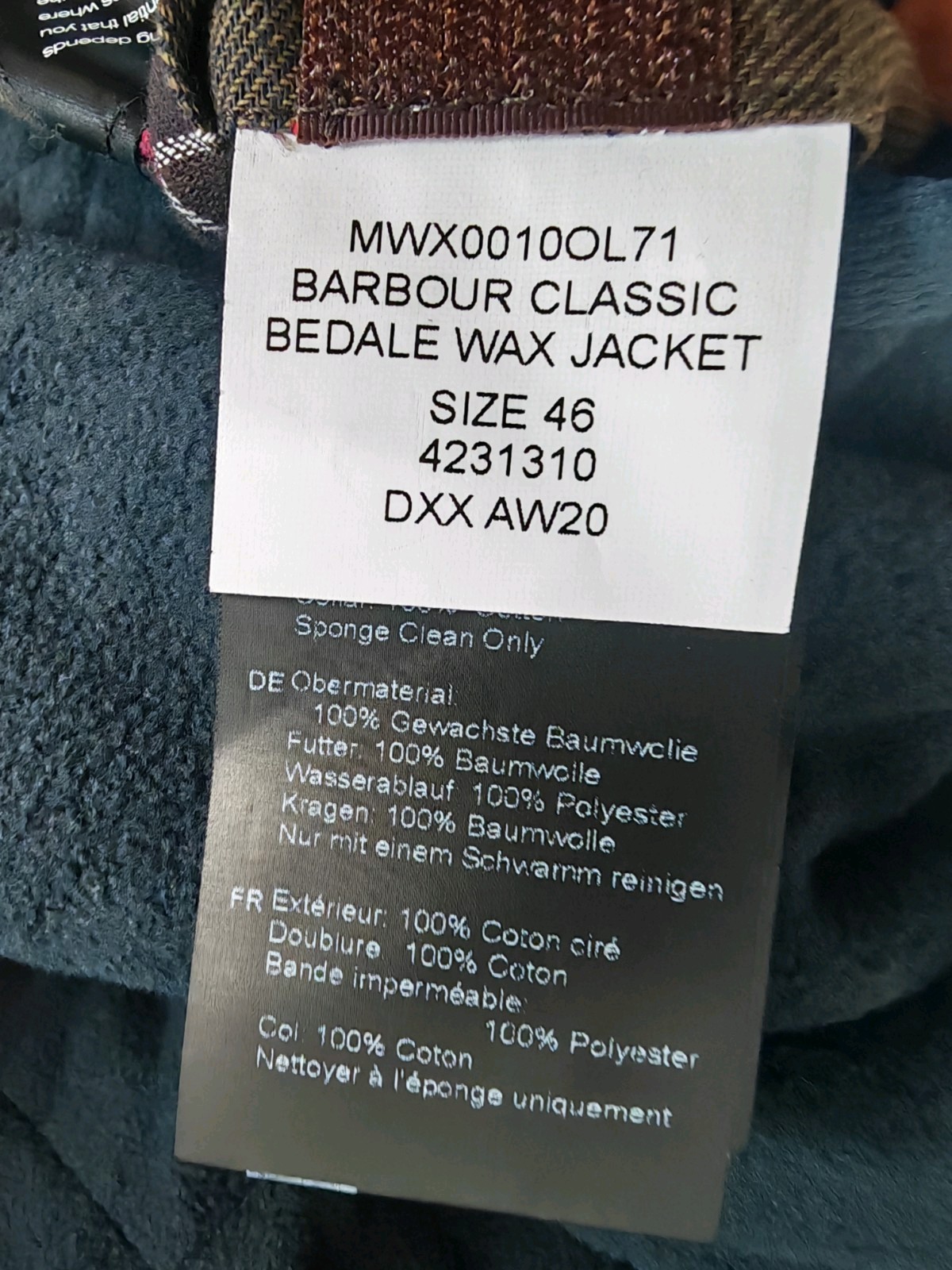 Barbour Classic Bedale Wax Jacket Olive Green Mens 46 XXL Quilted Zip In Liner image 7